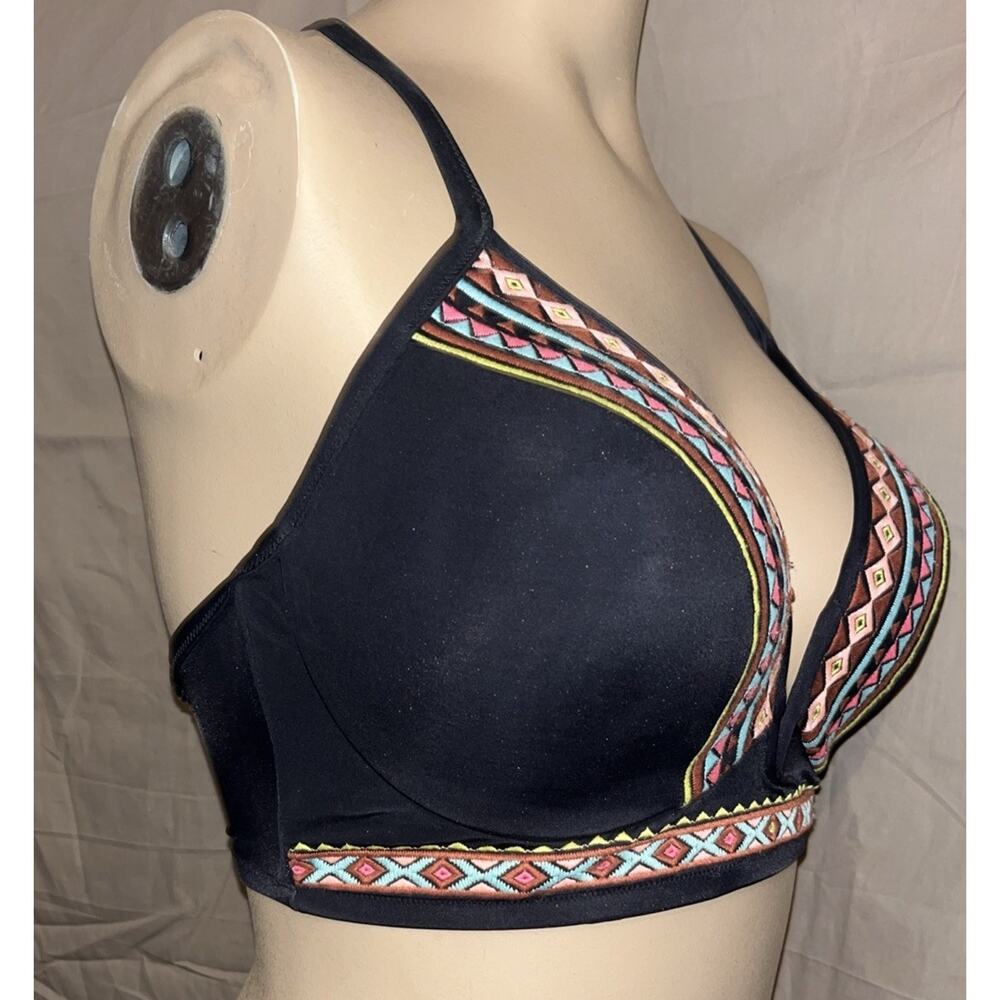 Shade & Shore WOMEN'S BLACK WITH AZTEC PRINT PADDED CUPS Bikini Bra Top 36DD - Picture 3 of 10